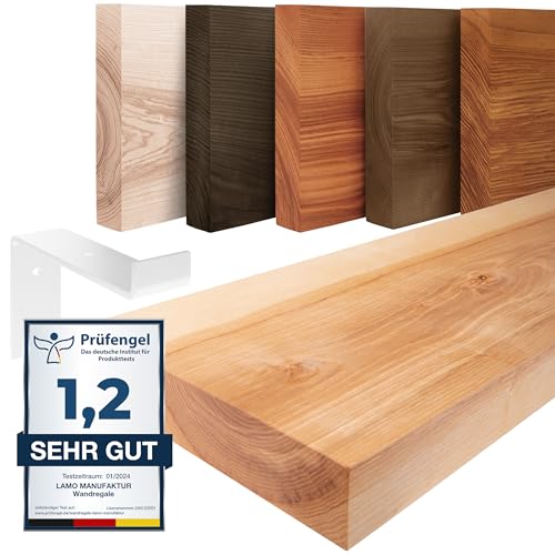 LAMO Manufaktur Wandregal Holz Gerade | Regal Farbe: Natur|mit weißem Original Regalträger|160 cm von LAMO