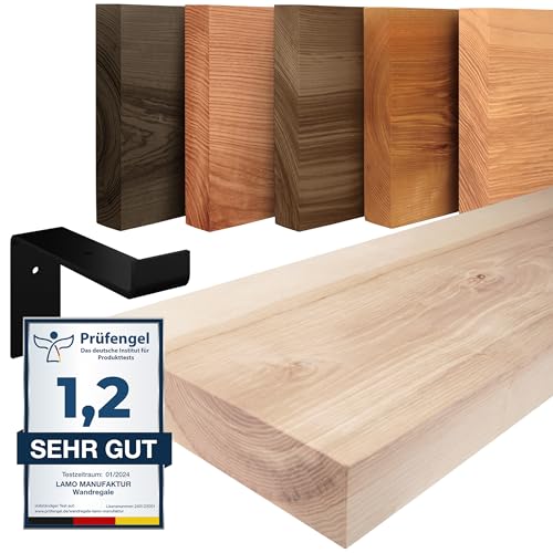 LAMO Manufaktur Wandregal Holz Gerade | Regal Farbe: Roh | mit schwarzem Original Regalträger | 160 cm von LAMO