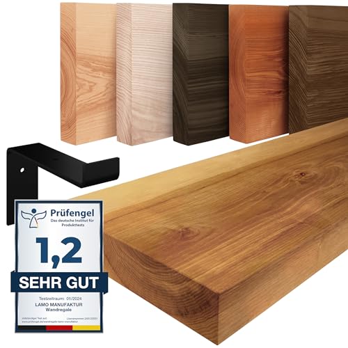 LAMO Manufaktur Wandregal Holz Gerade | Regal Farbe: Rustikal|mit schwarzem Original Regalträger|120 cm von LAMO