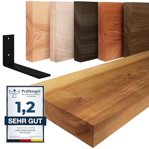 LAMO Manufaktur Wandregal Holz Gerade | Regal Farbe: Rustikal|mit schwarzem Basic Regalträger|80 cm von LAMO