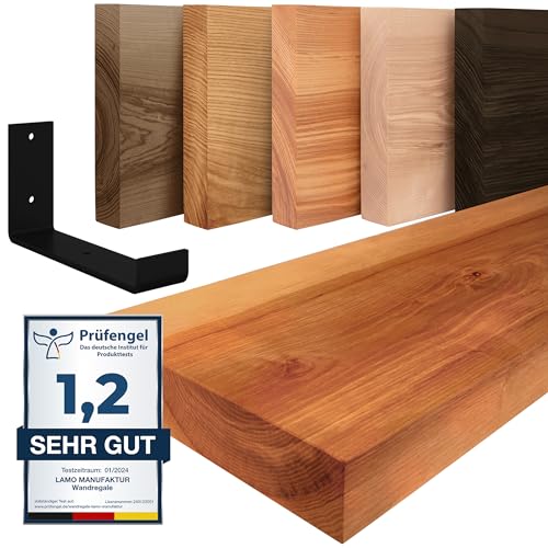 LAMO Manufaktur Wandregal Holz Gerade | Regal Farbe: Dunkel|mit schwarzem Industrial Regalträger|160 cm von LAMO