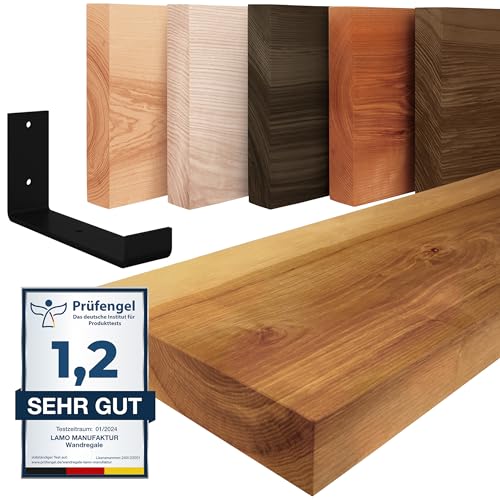 LAMO Manufaktur Wandregal Holz Gerade | Regal Farbe: Rustikal | mit schwarzem Industrial Regalträger | 140 cm von LAMO