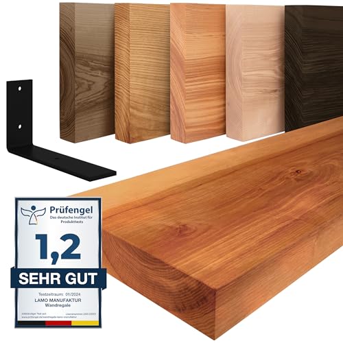 LAMO Manufaktur Wandregal Holz Gerade | Regal Farbe: Dunkel | mit schwarzem Basic Regalträger | 140 cm von LAMO