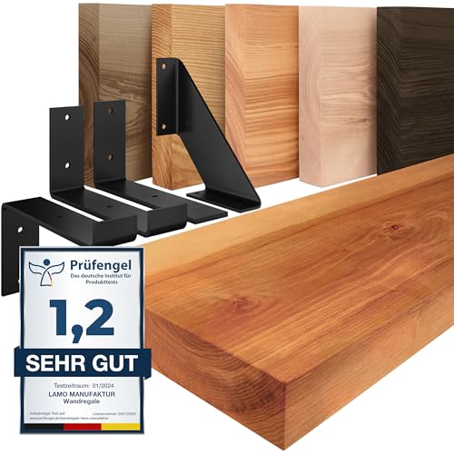 LAMO Manufaktur Wandregal Holz Gerade | Regal Farbe: Dunkel | mit schwarzem Basic Regalträger | 160 cm von LAMO