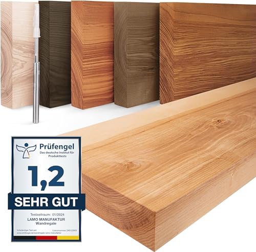 LAMO Manufaktur Wandregal Holz Gerade | Regal Farbe: Natur | Invisible: Schweberegal | 100 cm von LAMO