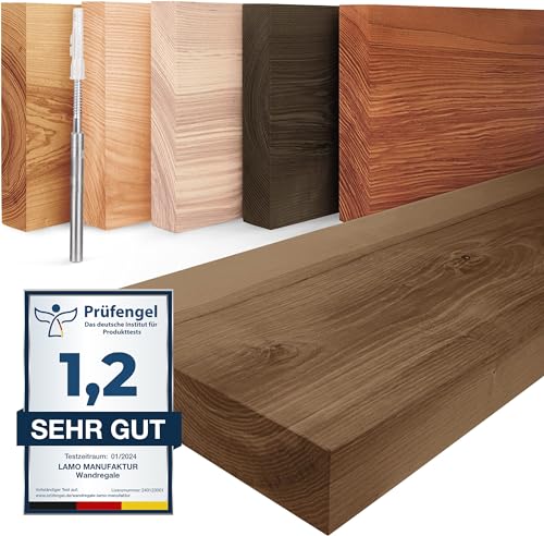 LAMO Manufaktur Wandregal Holz Gerade | Regal Farbe: Nussbaum | Invisible: Schweberegal | 100 cm von LAMO