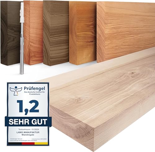 Lamo Manufaktur Wandregal Holz Gerade | Regal Farbe: Roh | Invisible: Schweberegal | 60 cm von LAMO