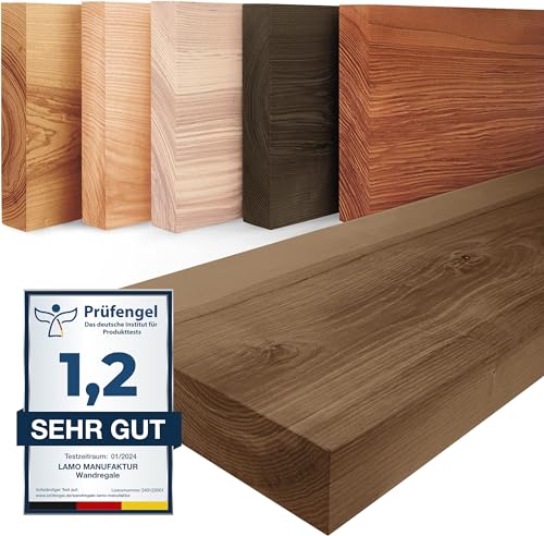 LAMO Manufaktur Wandregal Holz Gerade | Regal Farbe: Nussbaum | Pure: ohne Montage Set | 100 cm von LAMO