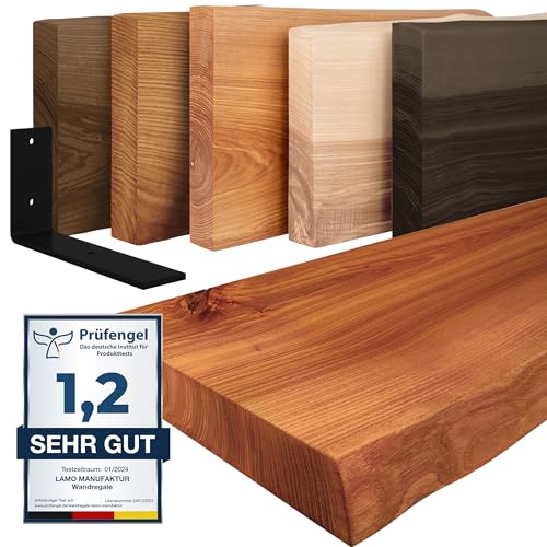 LAMO Manufaktur Wandregal Holz Baumkante | Regal Farbe: Dunkel | mit schwarzem Basic Regalträger | 100 cm von LAMO