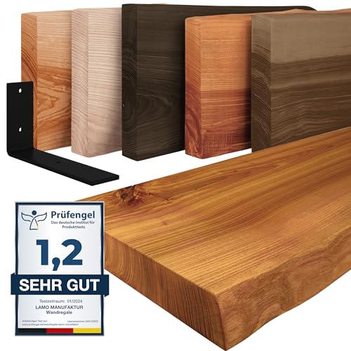 LAMO Manufaktur Wandregal Holz Baumkante | Regal Farbe: Rustikal|mit schwarzem Basic Regalträger|120 cm von LAMO