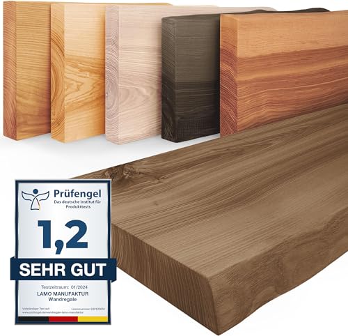 LAMO Manufaktur Wandregal Holz Baumkante | Regal Farbe: Nussbaum | Pure: ohne Montage Set | 120 cm von LAMO