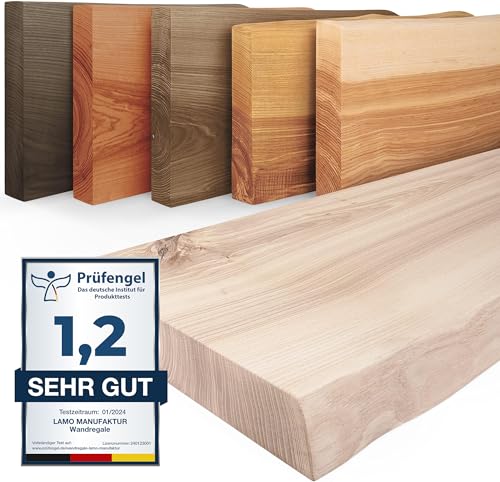 LAMO Manufaktur Wandregal Holz Baumkante | Regal Farbe: Roh | Pure: ohne Montage Set | 160 cm von LAMO