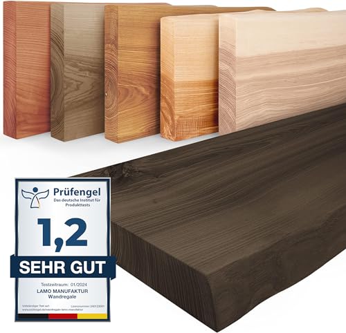 LAMO Manufaktur Wandregal Holz Baumkante | Regal Farbe: Schwarz | Pure: ohne Montage Set | 100 cm von LAMO