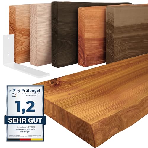 LAMO Manufaktur Wandregal Holz Baumkante | Regal Farbe: Rustikal | mit weißem Basic Regalträger | 70 cm von LAMO