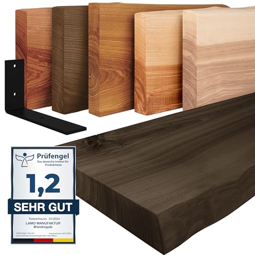 LAMO Manufaktur Wandregal Holz Baumkante | Regal Farbe: Schwarz|mit schwarzem Basic Regalträger|100 cm von LAMO