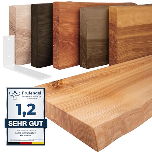 LAMO Manufaktur Wandregal Holz Baumkante | Regal Farbe: Natur|mit weißem Basic Regalträger|160 cm von LAMO