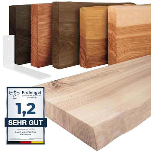 LAMO Manufaktur Wandregal Holz Baumkante | Regal Farbe: Roh | mit weißem Basic Regalträger | 160 cm von LAMO