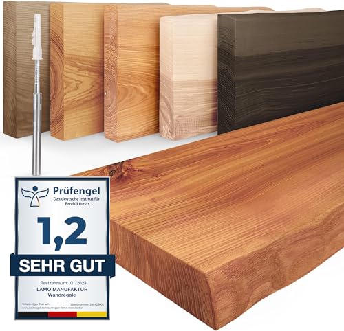 LAMO Manufaktur Wandregal Holz Baumkante | Regal Farbe: Dunkel | Invisible: Schweberegal | 60 cm von LAMO