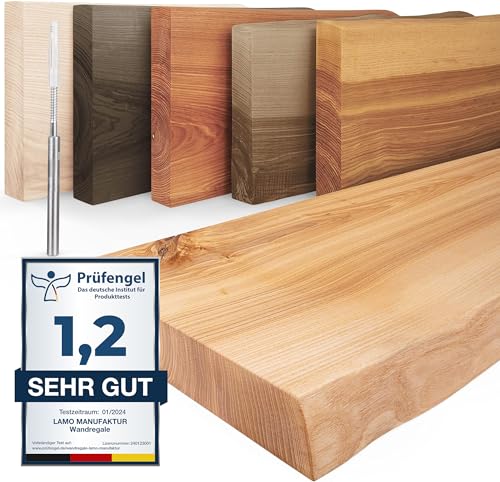 LAMO Manufaktur Wandregal Holz Baumkante | Regal Farbe: Natur | Invisible: Schweberegal | 80 cm von LAMO