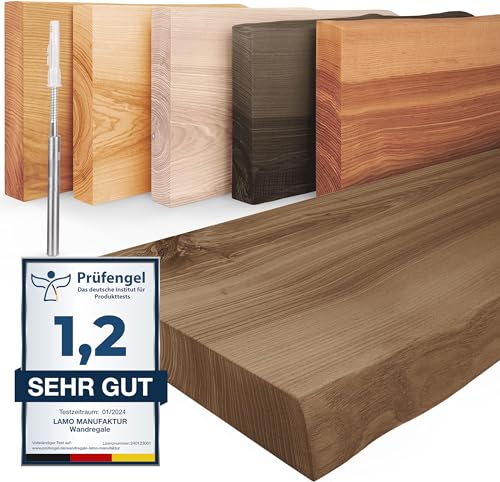 LAMO Manufaktur Wandregal Holz Baumkante | Regal Farbe: Nussbaum | Invisible: Schweberegal | 100 cm von LAMO