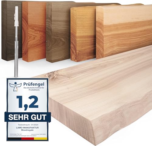 LAMO Manufaktur Wandregal Holz Baumkante | Regal Farbe: Roh | Invisible: Schweberegal | 50 cm von LAMO