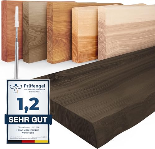 LAMO Manufaktur Wandregal Holz Baumkante | Regal Farbe: Schwarz | Invisible: Schweberegal | 120 cm von LAMO