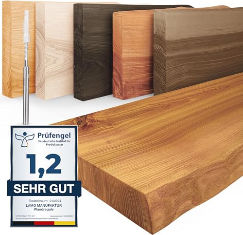 LAMO Manufaktur Wandregal Holz Baumkante | Regal Farbe: Rustikal | Invisible: Schweberegal | 120 cm von LAMO