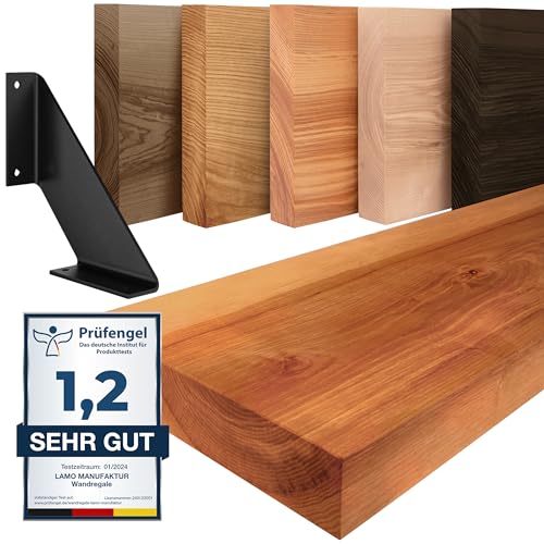LAMO Manufaktur Wandregal Holz Gerade | Regal Farbe: Dunkel | mit schwarzem Vintage Regalträger | 140 cm LAMO Manufaktur Wandregal Holz Gerade | Regal Farbe: Dunkel | mit schwarzem Vintage Regalträger | 140 cm von LAMO