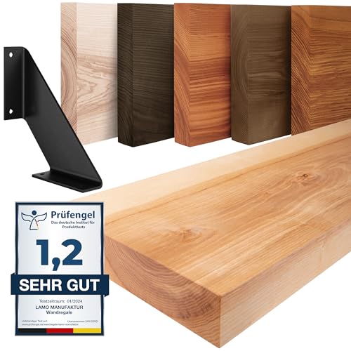 LAMO Manufaktur Wandregal Holz Gerade | Regal Farbe: Natur | mit schwarzem Vintage Regalträger | 90 cm von LAMO