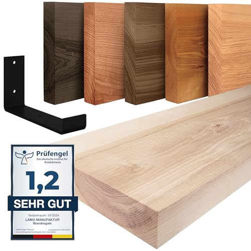 LAMO Manufaktur Wandregal Holz Gerade | Regal Farbe: Roh|mit schwarzem Industrial Regalträger|90 cm von LAMO