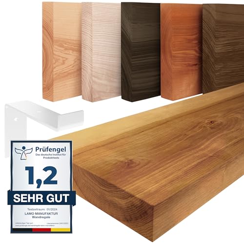 LAMO Manufaktur Wandregal Holz Gerade | Regal Farbe: Rustikal | mit weißem Original Regalträger | 160 cm von LAMO