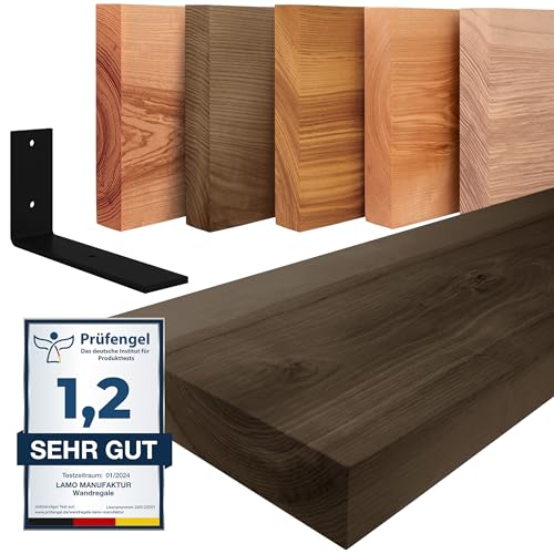 LAMO Manufaktur Wandregal Holz Gerade | Regal Farbe: Schwarz|mit schwarzem Basic Regalträger|40 cm von LAMO