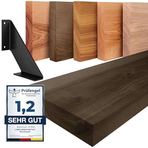 LAMO Manufaktur Wandregal Holz Gerade | Regal Farbe: Schwarz | mit schwarzem Vintage Regalträger | 140 cm von LAMO