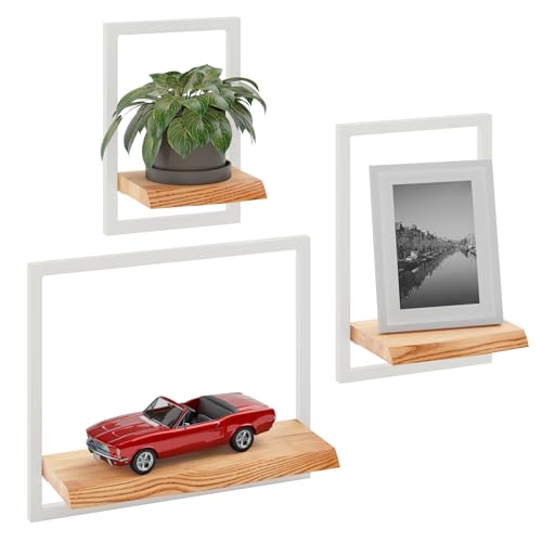 LAMO Manufaktur Wandregale aus Holz Set 3 St. 15/20/35cm | Küchenregal Wand, Badezimmer Regal Hängend, Wandregal Wohnzimmer | Farbe: Dunkel, Rahmen: Elfenbein von LAMO