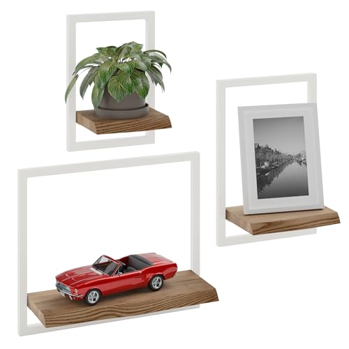 LAMO Manufaktur Wandregale aus Holz Set 3 St. 15/20/35cm | Küchenregal Wand, Badezimmer Regal Hängend, Wandregal Wohnzimmer | Farbe: Nussbaum, Rahmen: Elfenbein von LAMO