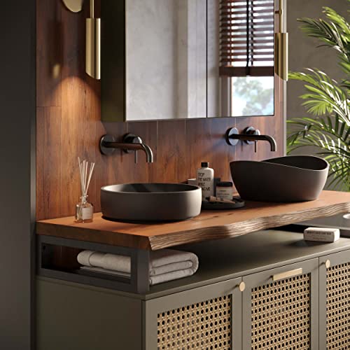 LAMO Manufaktur Waschtischplatte, Holzplatte Waschtisch Baumkante, 90x55 cm (AxB), Dunkel, ohne Montageset, LWP-01-A-004-DH von LAMO