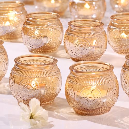 LAMORGIFT 24 Stück goldene Votivkerzenhalter, goldene Teelichter, Kerzenhalter für Hochzeitstischdekoration, Glas-Kerzenhalter, Tafelaufsätze für Hochzeitsempfang, Geburtstag, Jahrestag, LAMORGIFT 24 Stück goldene Votivkerzenhalter, goldene Teelichter, Kerzenhalter für Hochzeitstischdekoration, Glas-Kerzenhalter, Tafelaufsätze für Hochzeitsempfang, Geburtstag, Jahrestag, von LAMORGIFT