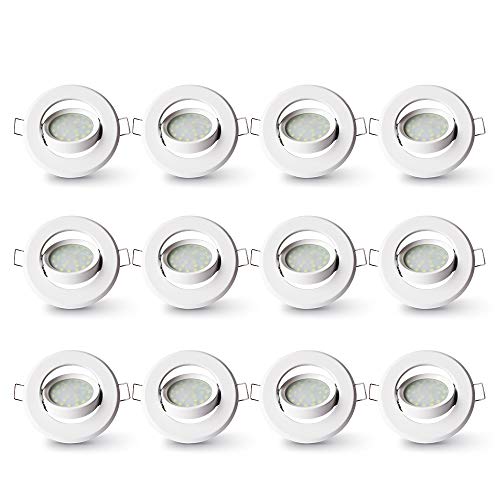LAMPAOUS Einbaustrahler mit LED Modul Rund 5W LED Kaltweiß 6000K Einbauleuchte Einbauspot Metall Rahmen Schwenkbar Rostfrei Deckenspot Strahler Spot 12er Set von LAMPAOUS