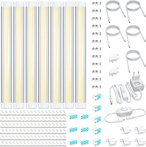 LAMPAOUS LED Unterbauleuchte Warmweiss Schrankleuchte Schrankbeleuchtung Dimmbar Leuchtstoffröhren für Küchenarbeitsplatte, Schrank, Regalbeleuchtung, 24W 1800 Lumen, 3000K, 6 Stück Lichtleisten von LAMPAOUS