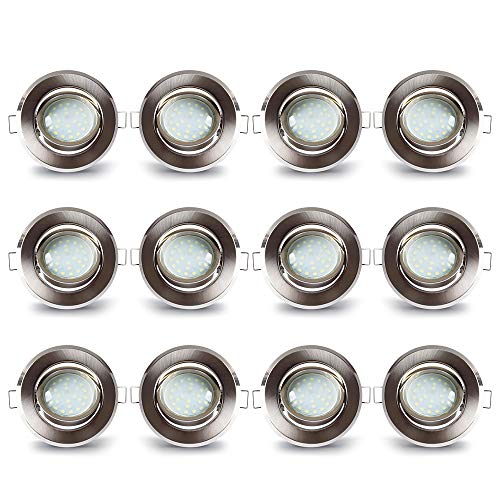 LAMPAOUS Led Einbaustrahler 12er-Set Aluminium Einbauleuchten mit 5 Watt 400lm Led Keramik Modul Einbauspots Deckenspots Deckenleuchten Kaltweiss 230V 30mm Einbautiefe 30Grad Schwenkbar Flach Rund von LAMPAOUS