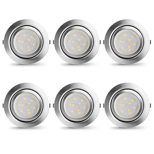 LAMPAOUS Led Einbauleuchten Küchenlampen Dimmbar Neutralweiss 4000K 12V DC Schranklampen Kabinett Vitrineleuchten Rund 9 SMD 160LM 2 Watt Pro Stück insgesamt 12 Watt Edelstahl gebürsted 6er Pack von LAMPAOUS