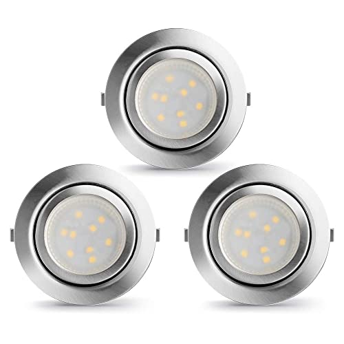 LAMPAOUS Led Einbauleuchten Küchenlampen Dimmbar Neutralweiss 4000K 12V DC Schranklampen Kabinett Vitrineleuchten Rund 9 SMD 160LM 2 Watt Pro Stück insgesamt 6 Watt Edelstahl gebürsted 3er Pack von LAMPAOUS