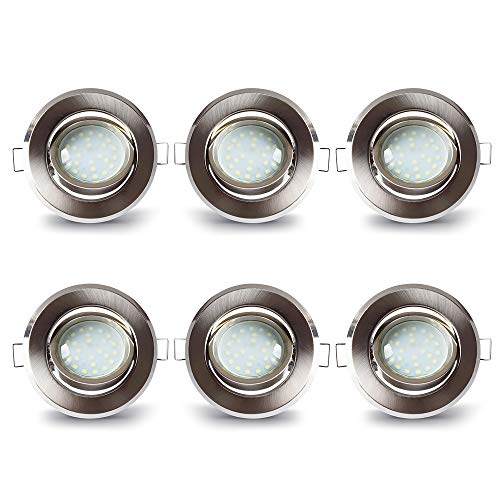 LAMPAOUS Led Einbaustrahler 6er-Set Aluminium Einbauleuchten mit 5 Watt 400lm Led Keramik Modul Einbauspots Deckenspots Deckenleuchten Warmweiss 230V 30mm Einbautiefe 30 Grad Schwenkbar Flach Rund von LAMPAOUS