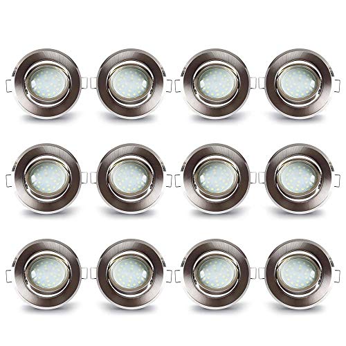 LAMPAOUS Led Einbaustrahler Dimmbar 230V Flach Spots Neutralweiss 12er-Set Aluminium Einbauleuchten mit 5 Watt 400lm Led Keramik Modul Einbauspots Deckenspots Deckenleuchte 35mm Einbautiefe Schwenkbar von LAMPAOUS