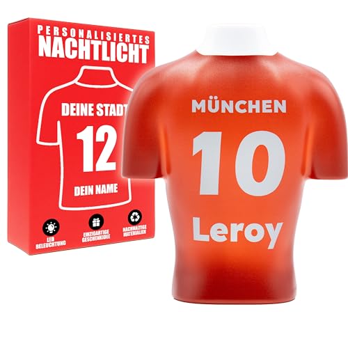 LAMPARENA - Fußball Nachtlampe mit Name & Nummer – LED Nachtlicht für Kinder & Erwachsene, perfekte Wanddeko & Geschenk für Männer [Rot | 25x30 cm] von LAMPARENA