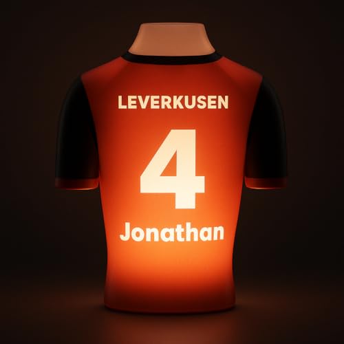 LAMPARENA - LED-Nachtlicht für Kinder & Erwachsene – personalisierte Trikotlampe mit Name und Nummer, einzigartige Wand-Deko für magische Fußball-Stimmung in jedem Zimmer [Rot-Schwarz | 25x30 cm] von LAMPARENA