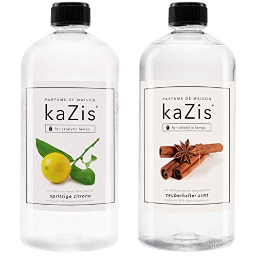 KAZIS® I Duft-Set I Spritzige Zitrone + Zauberhafter Zimt I 2 x 1 Liter I Für Alle Katalytischen Lampen geeignet von KAZIS
