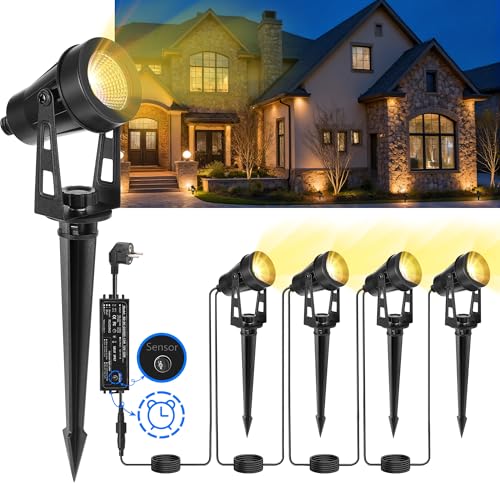 LAMPELIP Gartenbeleuchtung Mit Strom, 4er Pack/14M Gartenstrahler Led Außen Wasserdicht mit Zeitschaltuhr und Lichtsensor Funktion, 3000K Weiß 12V IP65 Strahler Außen für Gartenweg, Terrasse, Bäume LAMPELIP Gartenbeleuchtung Mit Strom, 4er Pack/14M Gartenstrahler Led Außen Wasserdicht mit Zeitschaltuhr und Lichtsensor Funktion, 3000K Weiß 12V IP65 Strahler Außen für Gartenweg, Terrasse, Bäume von LAMPELIP