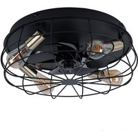 Deckenventilator Deckenlampe Wohnzimmerleuchte Esszimmerlampe, Metall schwarz, 3 Geschwindigkeiten Fernbedienung Timer, 4 Flammig E27, D 48,5 cm von LAMPENWELT