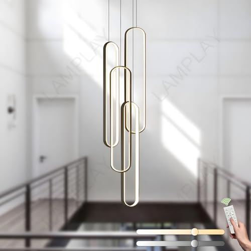 LAMPLAY Moderner Kronleuchter Für Hohe Decken, Schwarzer Höhenverstellbarer Kronleuchter Mit 4 LED-Ringen Für Den Eingangsbereich, Großer Wohnzimmer-Kronleuchter Mit Fernbedienung, Dimmbar 3000K-6000K LAMPLAY Moderner Kronleuchter Für Hohe Decken, Schwarzer Höhenverstellbarer Kronleuchter Mit 4 LED-Ringen Für Den Eingangsbereich, Großer Wohnzimmer-Kronleuchter Mit Fernbedienung, Dimmbar 3000K-6000K von LAMPLAY